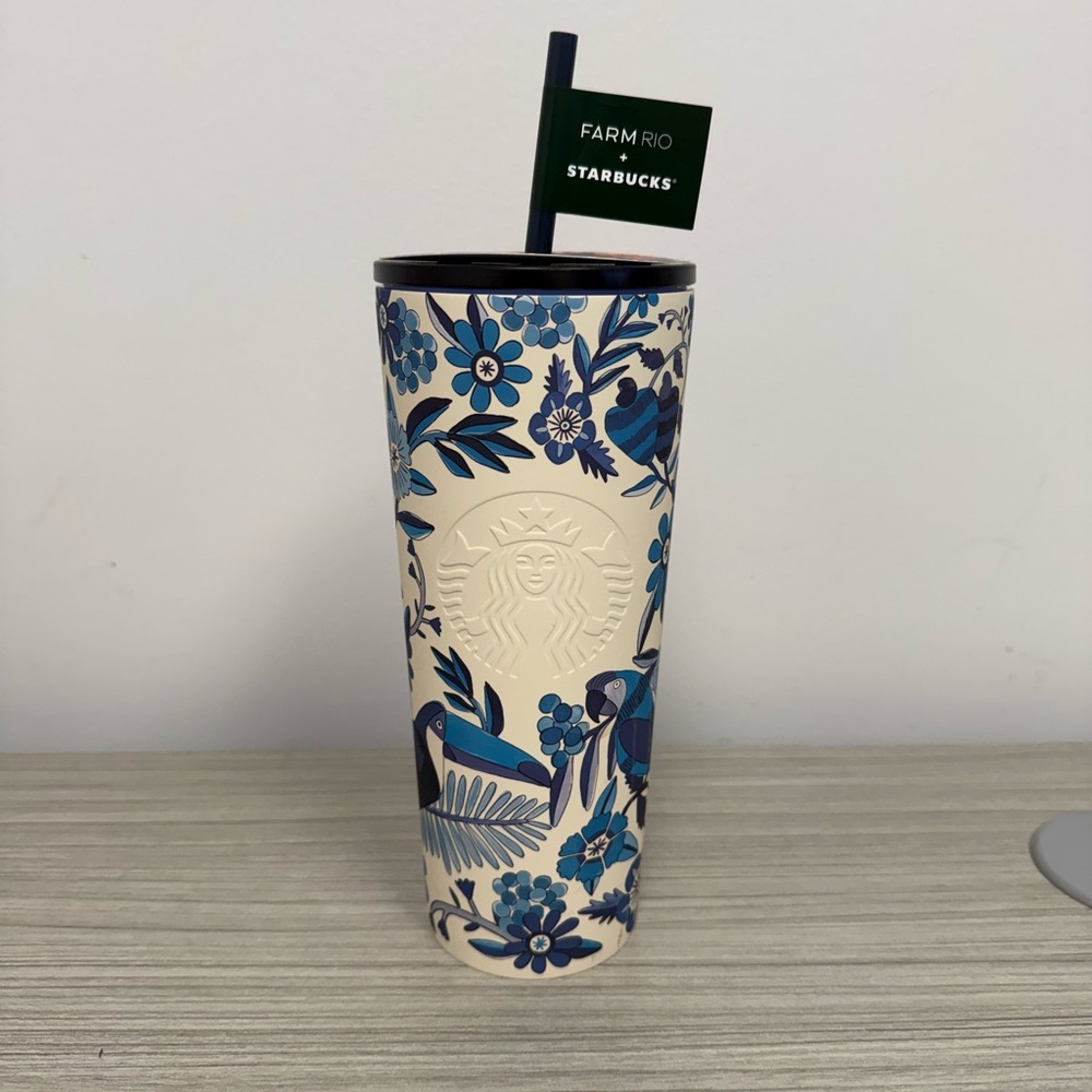 Starbucks Farm Rio Limited Edition lenco azulejo blue white tropical tumbler